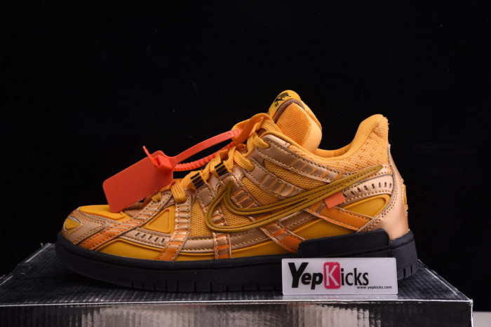 ow x nike air rubber dunk “university gold” cu6015-100