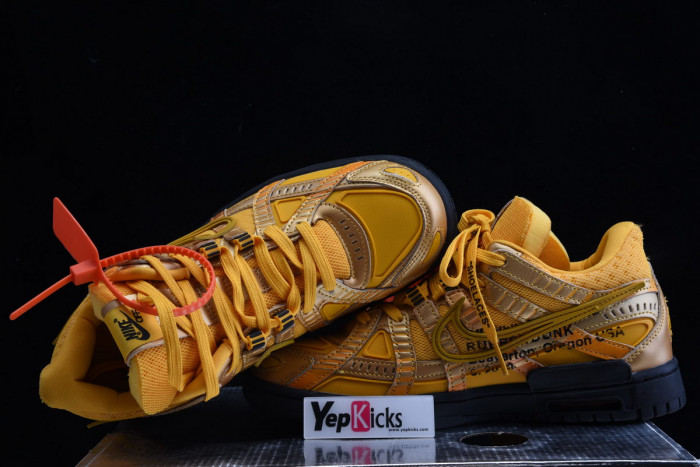 ow x nike air rubber dunk “university gold” cu6015-100