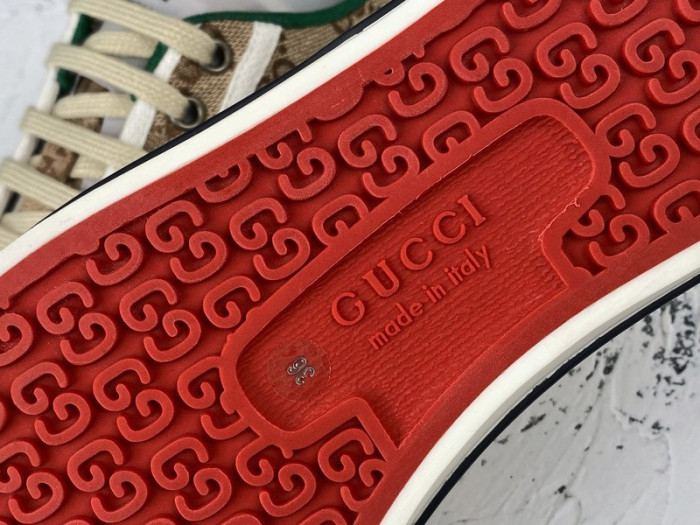 g*u*i ace embroidered low-top sneaker light brown green red e2235